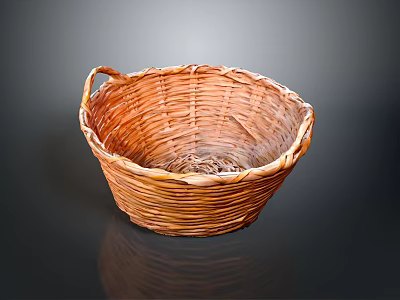 Adorable Small Animal Resting In Woven Brown Basket On Black Background 3d model