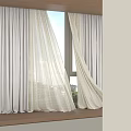 Beige Curtains With White Sheer Layers Open To Filter Light In Window Interior