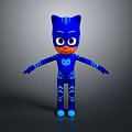 Animated Blue Cat Superhero Character With Black Stripes Mask And Big Eyes