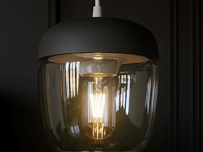 Minimalist Pendant Light With Black Top Transparent Glass Shade And Illuminated Bulb 3d model
