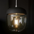 Minimalist Pendant Light With Black Top Transparent Glass Shade And Illuminated Bulb
