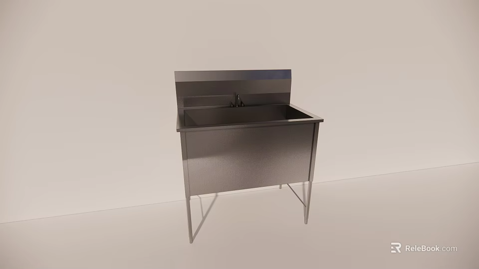 Stainless Steel Beauty Instrument Workstation with Sink Faucet and Support Legs in Light Background 3d model 
