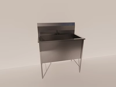 Stainless Steel Beauty Instrument Workstation with Sink Faucet and Support Legs in Light Background 3d model