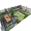 Beautiful Courtyard Garden With Outdoor Dining Table Grill Area And Stone Pathway