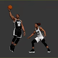 Dynamic Action Basketball Players In Black And White Jerseys With Number 30 And Basketball