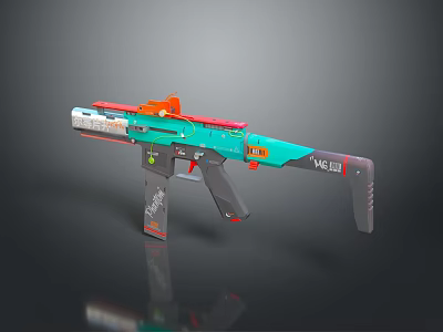 Turquoise And Orange Submachine Gun With Tactical Scope Grip And VC98 Design 3d model