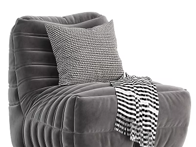 Gray Striped Accent Chair With Black White Checkered Pillow And Throw Blanket 3d model