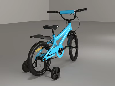 Blue Children's Bicycle With Training Wheels Black Seat And Handlebars 3d model