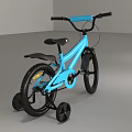 Blue Children's Bicycle With Training Wheels Black Seat And Handlebars