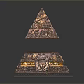 Pyramid Shaped Decorative Storage Box With Intricate Gold Brown Patterns