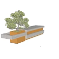 Modern Reception Desk With Concrete Top And Brass Base Featuring Bonsai Tree 3d model