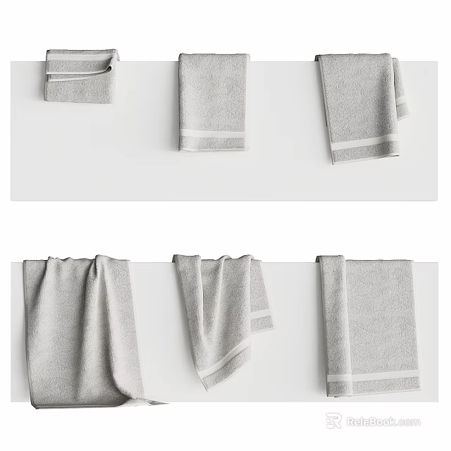 Gray Towels with White Stripes for Washable Daily Use Hanging and Folded Styles 3d model 