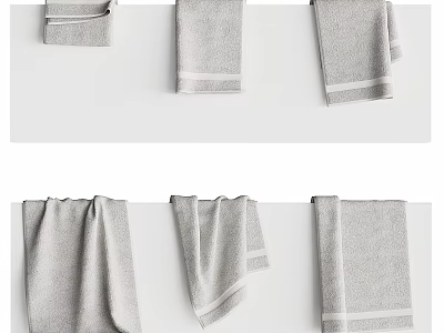 Gray Towels with White Stripes for Washable Daily Use Hanging and Folded Styles 3d model