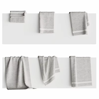 Gray Towels with White Stripes for Washable Daily Use Hanging and Folded Styles 3d model