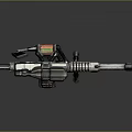 Futuristic Metallic Weapon With Green Light Scope Magazine And Detailed Barrel