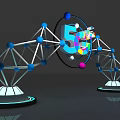 5G Themed Photo Spot With Geometric Arch Structure Colorful Spheres And Lighting