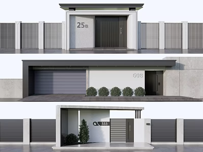 Modern Entrance Gate Design For House With Number Fence Garage And Plants 3d model