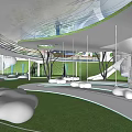 Lush Park Landscape With Winding Paths Green Lawns And Circular Recreational Areas