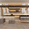 Modern Minimalist Wardrobe Interior With Hanging Area Shelves Drawers And White Clothes