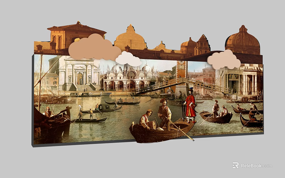 Venetian Canal Scene With Gondolas Classical Buildings And Historic Architecture 3d model 