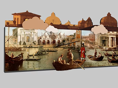 Venetian Canal Scene With Gondolas Classical Buildings And Historic Architecture 3d model