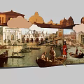 Venetian Canal Scene With Gondolas Classical Buildings And Historic Architecture