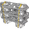 Industrial Equipment With Metal Frame Structure Cylindrical Vessels Yellow Pipes And Ladder Access