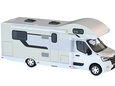 White Recreational Vehicle Exterior With Side Windows Roof Vents And Sliding Doors 3d model