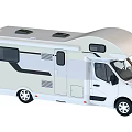 White Recreational Vehicle Exterior With Side Windows Roof Vents And Sliding Doors