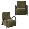 Modern Olive Green Velvet Single Sofa With Curved Walnut Wood Arms Design