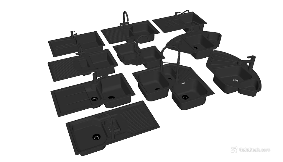 Modern Kitchen Sinks With Various Black Designs And Different Styles 3d model