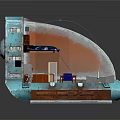 Vintage Blue Miniature Structure With Transparent Curved Cover And Rusty Pipes