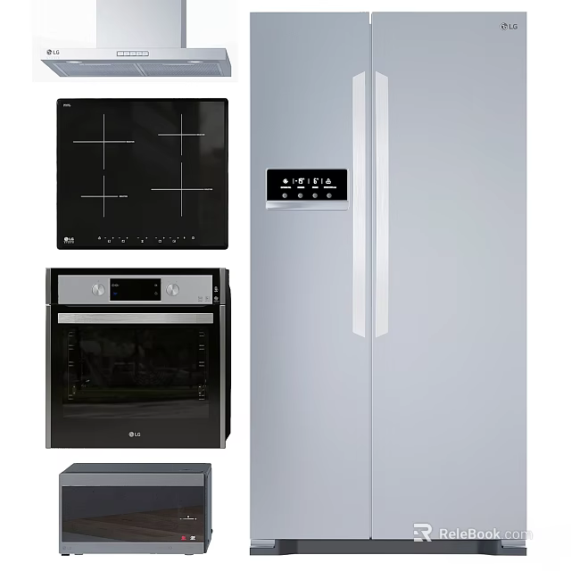 Modern Kitchen Appliances With Stainless Steel Refrigerator Oven And Cooktop 3d model 