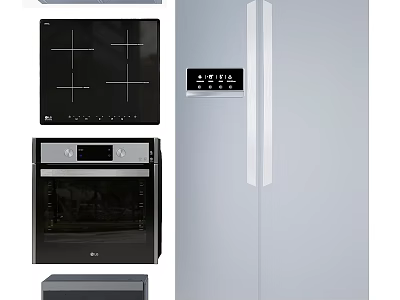 Modern Kitchen Appliances With Stainless Steel Refrigerator Oven And Cooktop 3d model