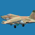 Military Fighter Jet With Camouflage Paint Red Star Insignia And Weapon Mounts Against Blue Sky