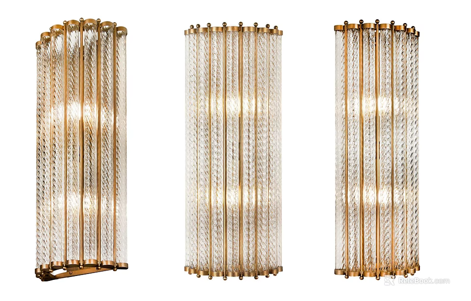 Elegant Gold Frame Wall Sconces With Transparent Glass Rods And Illuminated Design 3d model 