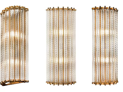 Elegant Gold Frame Wall Sconces With Transparent Glass Rods And Illuminated Design 3d model