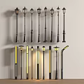 Vintage And Modern Street Lamps With Metal Frames And Illuminated Features