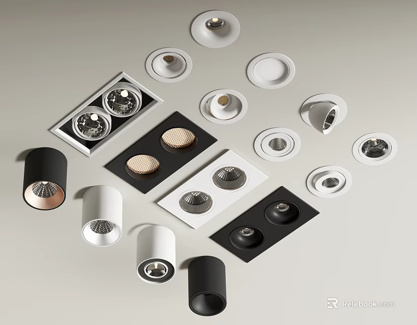 Modern Downlights And Spotlights With Various Styles Black White Recessed Ceiling Lighting Fixtures 3d model 