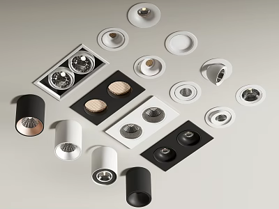 Modern Downlights And Spotlights With Various Styles Black White Recessed Ceiling Lighting Fixtures 3d model