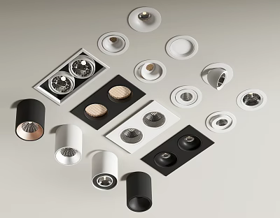 Modern Downlights And Spotlights With Various Styles Black White Recessed Ceiling Lighting Fixtures 3d model