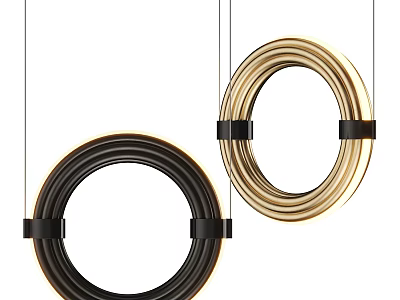 Modern Circular Chandeliers With Black And Gold Rings And Hanging Straps 3d model