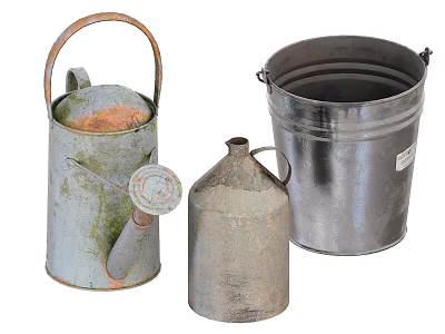 Vintage Ceramic Watering Can Jug And Bucket With Rustic Design Elements 3d model