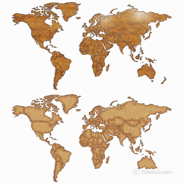 Decorative Wooden World Maps With Detailed Geographic Design For Wall Art 3d model 