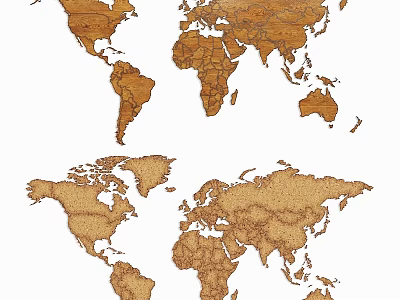 Decorative Wooden World Maps With Detailed Geographic Design For Wall Art 3d model