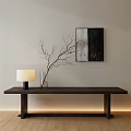 Elegant Public Bench With Table Lamp Branches Wall Art Light Wall And Wooden Floor
