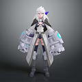 Game Movie Character With White Long Hair Mechanical Armor And Glowing Blue Accents Design