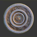 Three Tiered Decorative Fountain With Orange And White Carved Stone Design