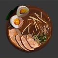 Delicious Ramen Bowl With Soft Boiled Eggs Meat And Green Onions In Red Broth