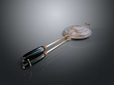 Vintage Copper Hot Water Bottle With Black Cylindrical Parts Long Handle And Round Lid Design 3d model